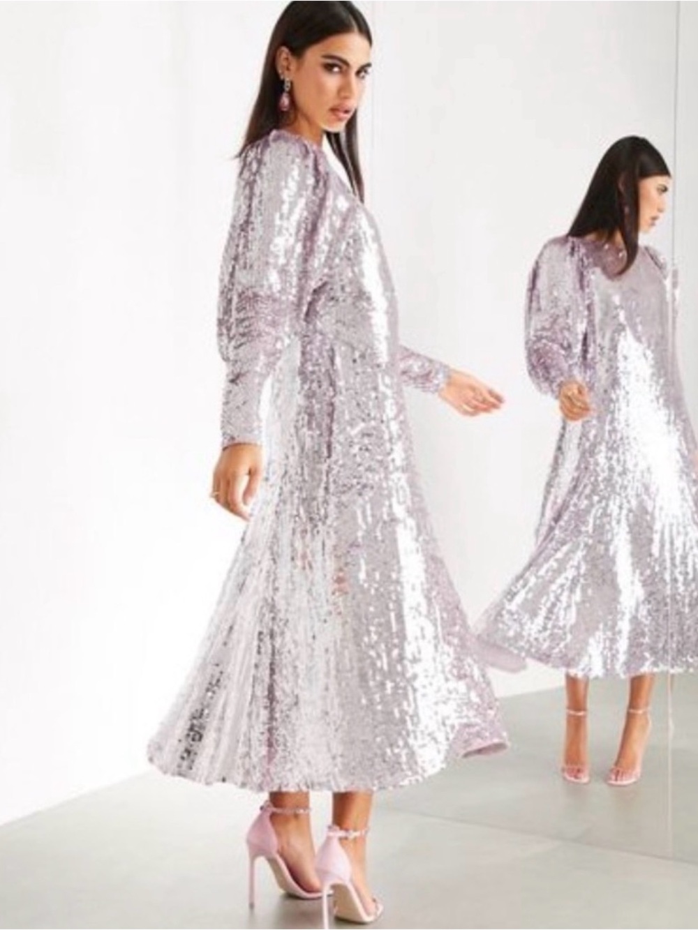 💜💜ASOS Edition Blouson Sleeve Sequin Midi Dress in Lilac💜💜